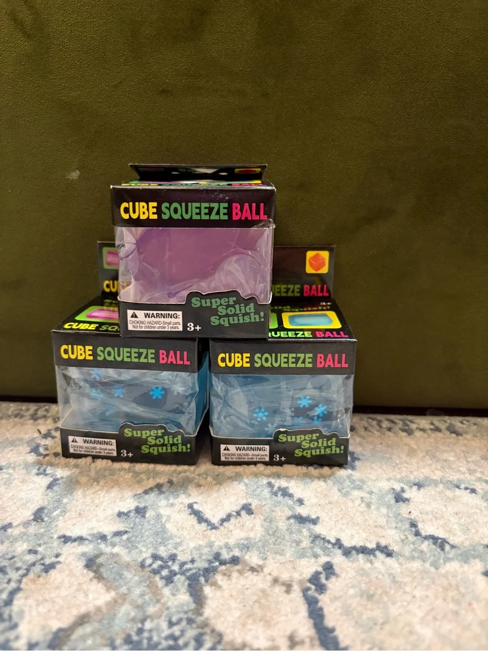 Cube Squeeze Ball Stress Toy - Purple and Blue - Super Solid Squish 3 pack